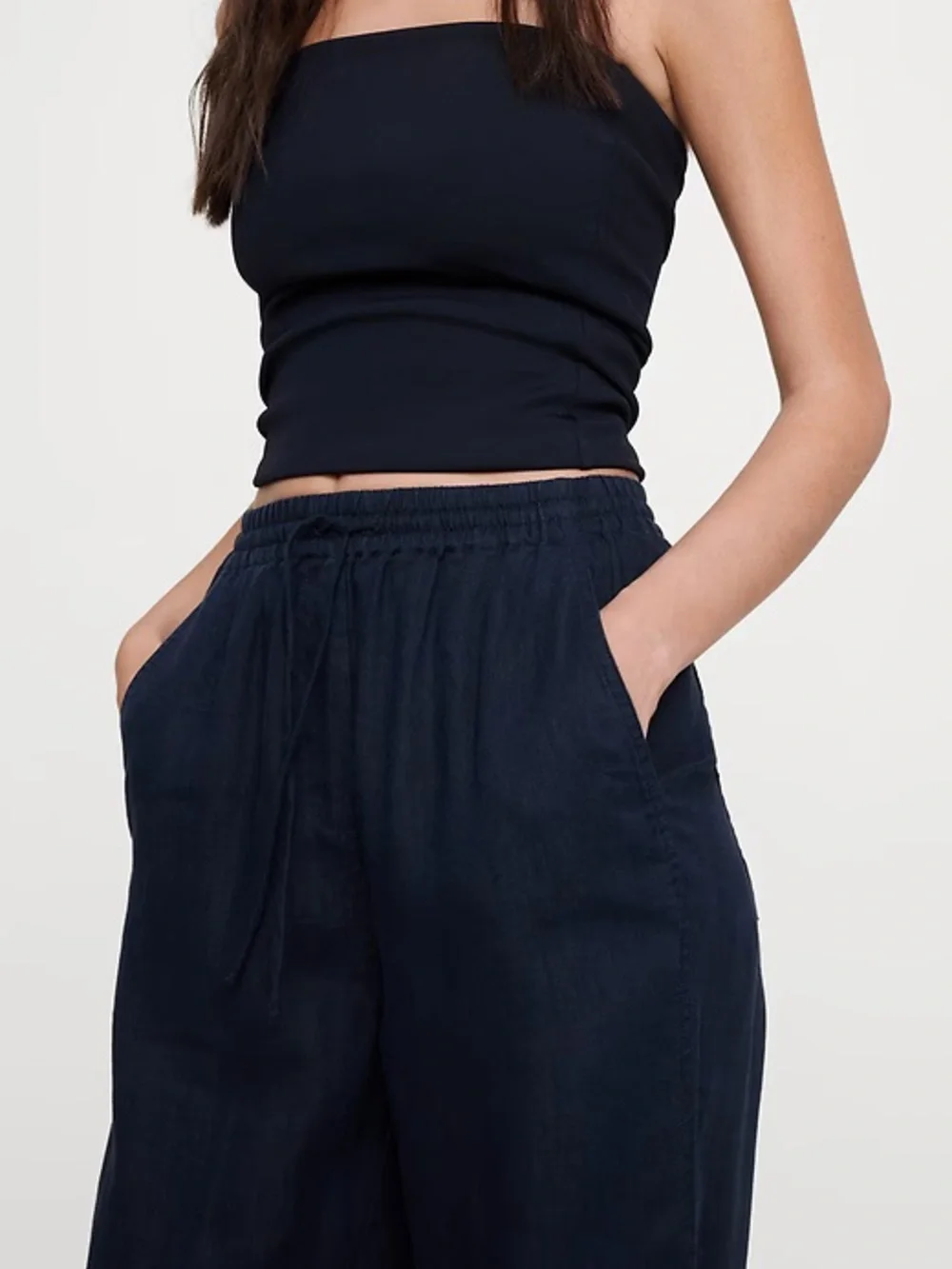 NWT! BANANA REPUBLIC NAVY THE GETAWAY STRAIGHT-LEG PULL-ON PANT IN LINEN 🖥️4️⃣